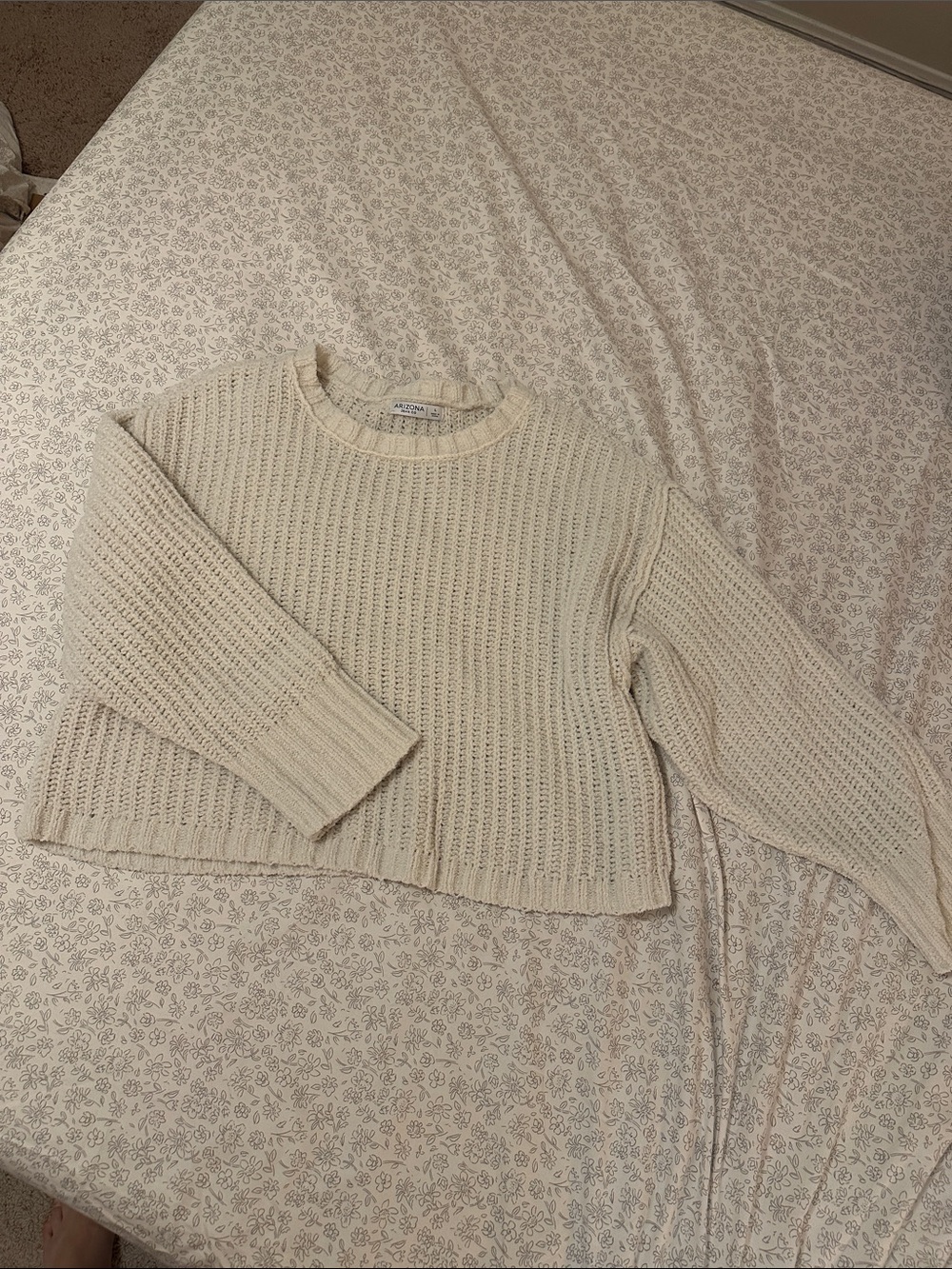 Cream Open-Stitch Crewneck Sweater